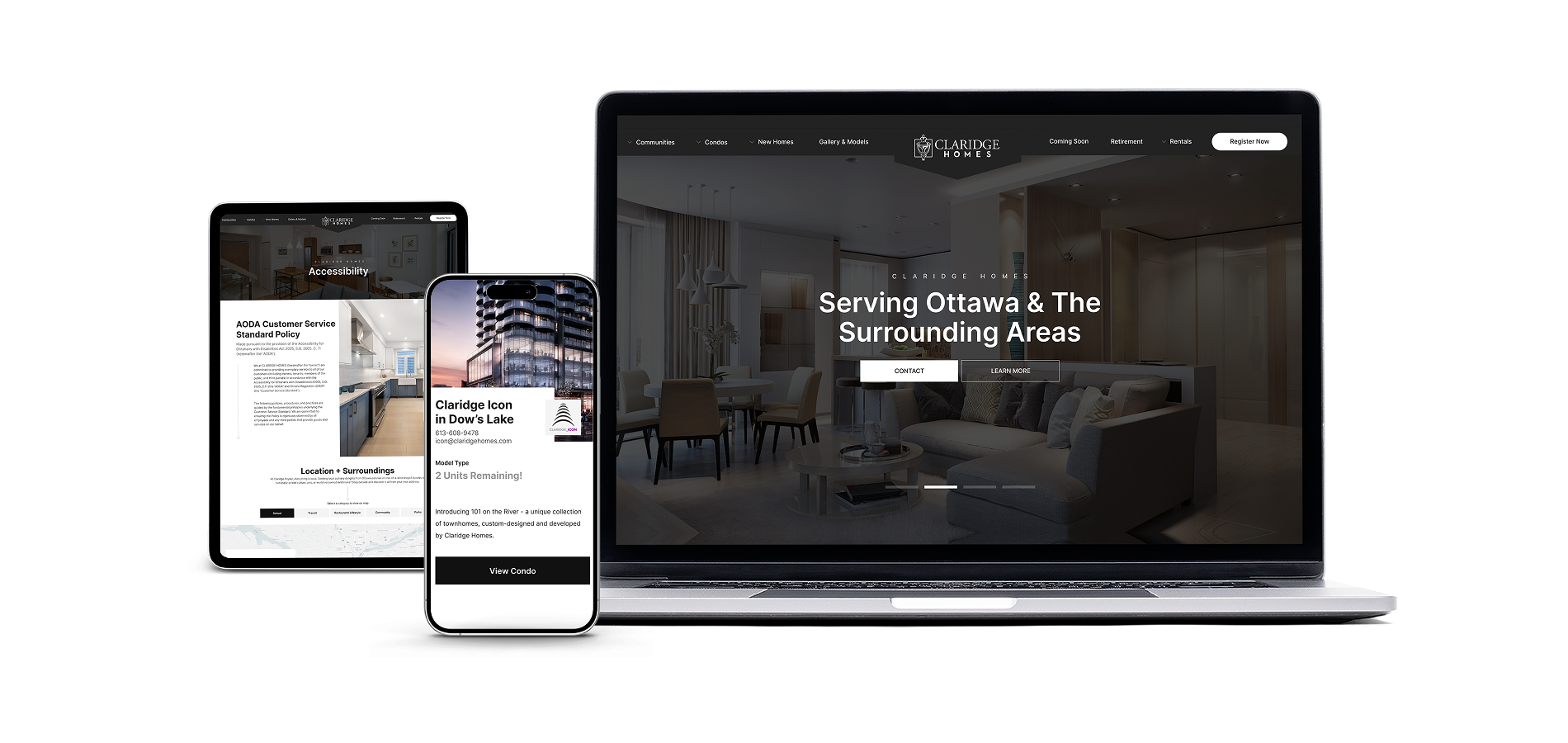 Claridge Homes website mockups on multiple devices